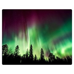 Aurora Borealis Northern Lights Forest Trees Woods Double Sided Flano Blanket (medium)  by danenraven