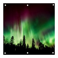 Aurora Borealis Northern Lights Forest Trees Woods Banner And Sign 3  X 3  by danenraven