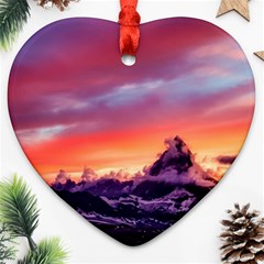 Matterhorn Mountains Sunset Dusk Snow Winter Ornament (heart) by danenraven