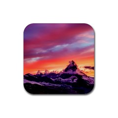 Matterhorn Mountains Sunset Dusk Snow Winter Rubber Coaster (square) by danenraven