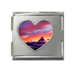 Matterhorn Mountains Sunset Dusk Snow Winter Mega Link Heart Italian Charm (18mm) by danenraven