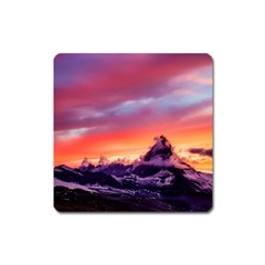 Matterhorn Mountains Sunset Dusk Snow Winter Square Magnet by danenraven