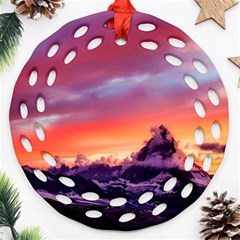 Matterhorn Mountains Sunset Dusk Snow Winter Ornament (round Filigree) by danenraven