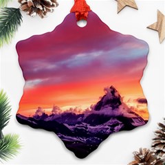 Matterhorn Mountains Sunset Dusk Snow Winter Snowflake Ornament (two Sides) by danenraven