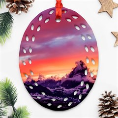 Matterhorn Mountains Sunset Dusk Snow Winter Ornament (oval Filigree) by danenraven