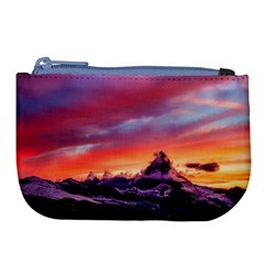 Matterhorn Mountains Sunset Dusk Snow Winter Large Coin Purse