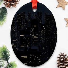 City Night Urban Downtown Science Tower Halo Ornament (oval) by danenraven