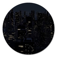 City Night Urban Downtown Science Tower Halo Magnet 5  (round) by danenraven