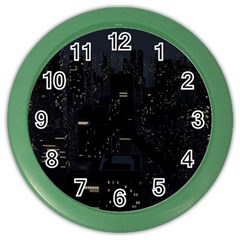 City Night Urban Downtown Science Tower Halo Color Wall Clock by danenraven