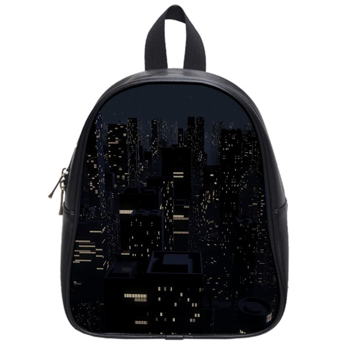 City Night Urban Downtown Science Tower Halo School Bag (Small)