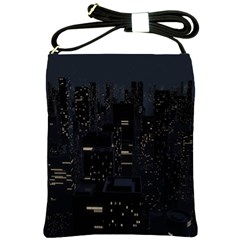 City Night Urban Downtown Science Tower Halo Shoulder Sling Bag by danenraven