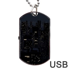 City Night Urban Downtown Science Tower Halo Dog Tag Usb Flash (one Side) by danenraven