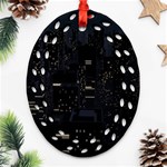 City Night Urban Downtown Science Tower Halo Oval Filigree Ornament (Two Sides) Front