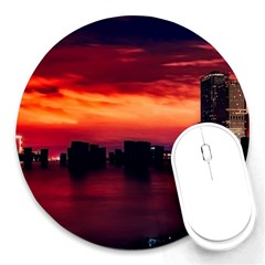 New York City Urban Skyline Harbor Bay Reflections Round Mousepad by danenraven