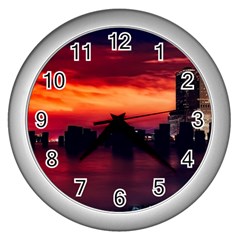 New York City Urban Skyline Harbor Bay Reflections Wall Clock (silver) by danenraven