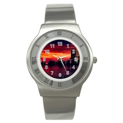 New York City Urban Skyline Harbor Bay Reflections Stainless Steel Watch by danenraven