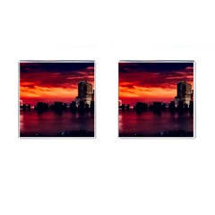 New York City Urban Skyline Harbor Bay Reflections Cufflinks (square) by danenraven