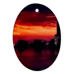 New York City Urban Skyline Harbor Bay Reflections Oval Ornament (two Sides) by danenraven