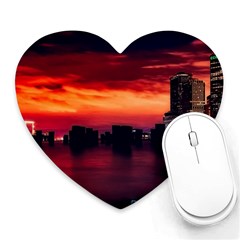 New York City Urban Skyline Harbor Bay Reflections Heart Mousepad by danenraven