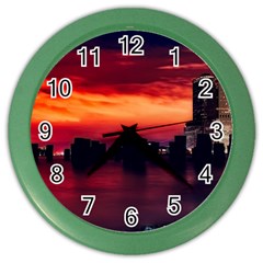 New York City Urban Skyline Harbor Bay Reflections Color Wall Clock by danenraven