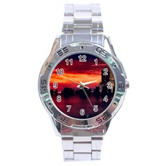 New York City Urban Skyline Harbor Bay Reflections Stainless Steel Analogue Watch by danenraven