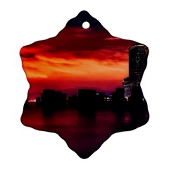 New York City Urban Skyline Harbor Bay Reflections Snowflake Ornament (two Sides) by danenraven