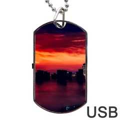 New York City Urban Skyline Harbor Bay Reflections Dog Tag Usb Flash (one Side) by danenraven