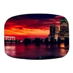 New York City Urban Skyline Harbor Bay Reflections Mini Square Pill Box by danenraven