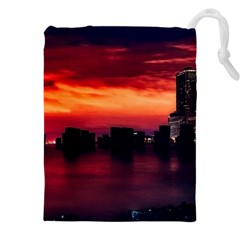 New York City Urban Skyline Harbor Bay Reflections Drawstring Pouch (5xl) by danenraven