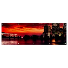 New York City Urban Skyline Harbor Bay Reflections Banner And Sign 12  X 4  by danenraven