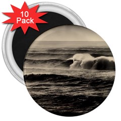 Sea Ocean Waves Sunset Sunrise Rough Seas Nature Black White 3  Magnets (10 Pack)  by danenraven