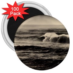 Sea Ocean Waves Sunset Sunrise Rough Seas Nature Black White 3  Magnets (100 Pack) by danenraven