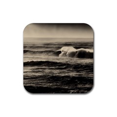 Sea Ocean Waves Sunset Sunrise Rough Seas Nature Black White Rubber Coaster (square) by danenraven