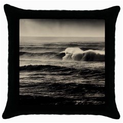 Sea Ocean Waves Sunset Sunrise Rough Seas Nature Black White Throw Pillow Case (black) by danenraven