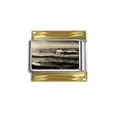 Sea Ocean Waves Sunset Sunrise Rough Seas Nature Black White Gold Trim Italian Charm (9mm) by danenraven