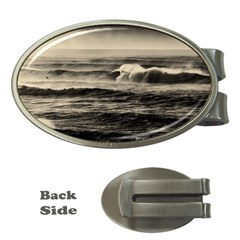 Sea Ocean Waves Sunset Sunrise Rough Seas Nature Black White Money Clips (oval)  by danenraven