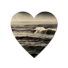 Sea Ocean Waves Sunset Sunrise Rough Seas Nature Black White Heart Magnet by danenraven