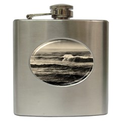 Sea Ocean Waves Sunset Sunrise Rough Seas Nature Black White Hip Flask (6 Oz) by danenraven