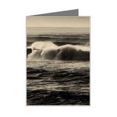 Sea Ocean Waves Sunset Sunrise Rough Seas Nature Black White Mini Greeting Card by danenraven