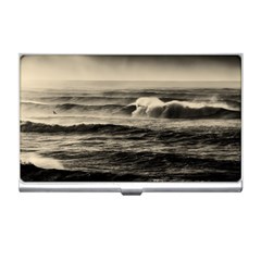 Sea Ocean Waves Sunset Sunrise Rough Seas Nature Black White Business Card Holder by danenraven