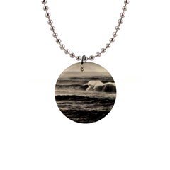 Sea Ocean Waves Sunset Sunrise Rough Seas Nature Black White 1  Button Necklace by danenraven