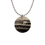 Sea Ocean Waves Sunset Sunrise Rough Seas Nature Black White 1  Button Necklace Front