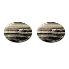 Sea Ocean Waves Sunset Sunrise Rough Seas Nature Black White Cufflinks (oval) by danenraven