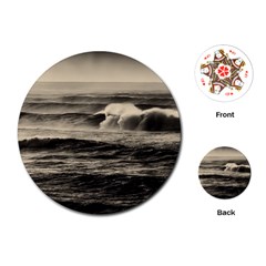 Sea Ocean Waves Sunset Sunrise Rough Seas Nature Black White Playing Cards Single Design (round) by danenraven