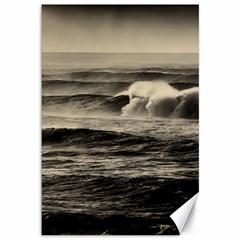 Sea Ocean Waves Sunset Sunrise Rough Seas Nature Black White Canvas 12  X 18  by danenraven