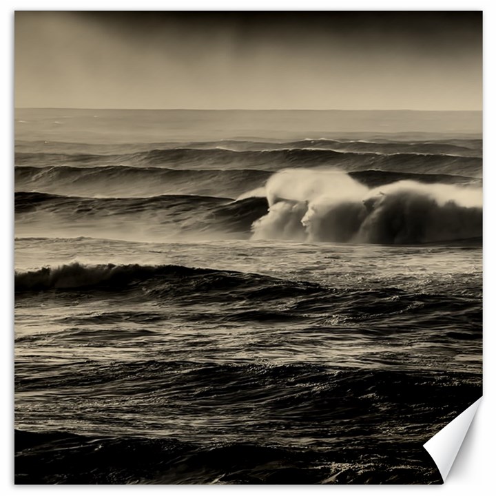 Sea Ocean Waves Sunset Sunrise Rough Seas Nature Black White Canvas 16  x 16 