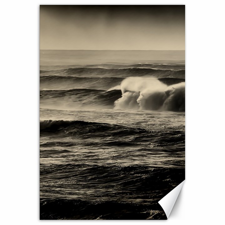 Sea Ocean Waves Sunset Sunrise Rough Seas Nature Black White Canvas 20  x 30 