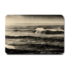 Sea Ocean Waves Sunset Sunrise Rough Seas Nature Black White Small Doormat by danenraven