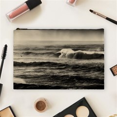 Sea Ocean Waves Sunset Sunrise Rough Seas Nature Black White Cosmetic Bag (large) by danenraven