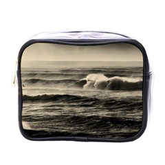 Sea Ocean Waves Sunset Sunrise Rough Seas Nature Black White Mini Toiletries Bag (one Side) by danenraven